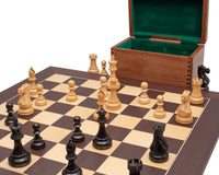 Juego de ajedrez Staunton de competición, negro y wengué, con estuche para piezas de ajedrez
