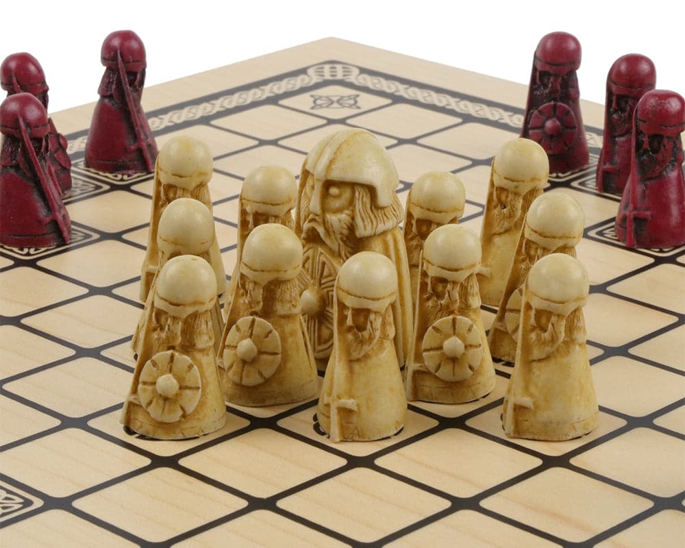 Hnefatafl Viking Game Cardinal Deluxe Edition with Isle of Lewis Chess Men Set on Board Display