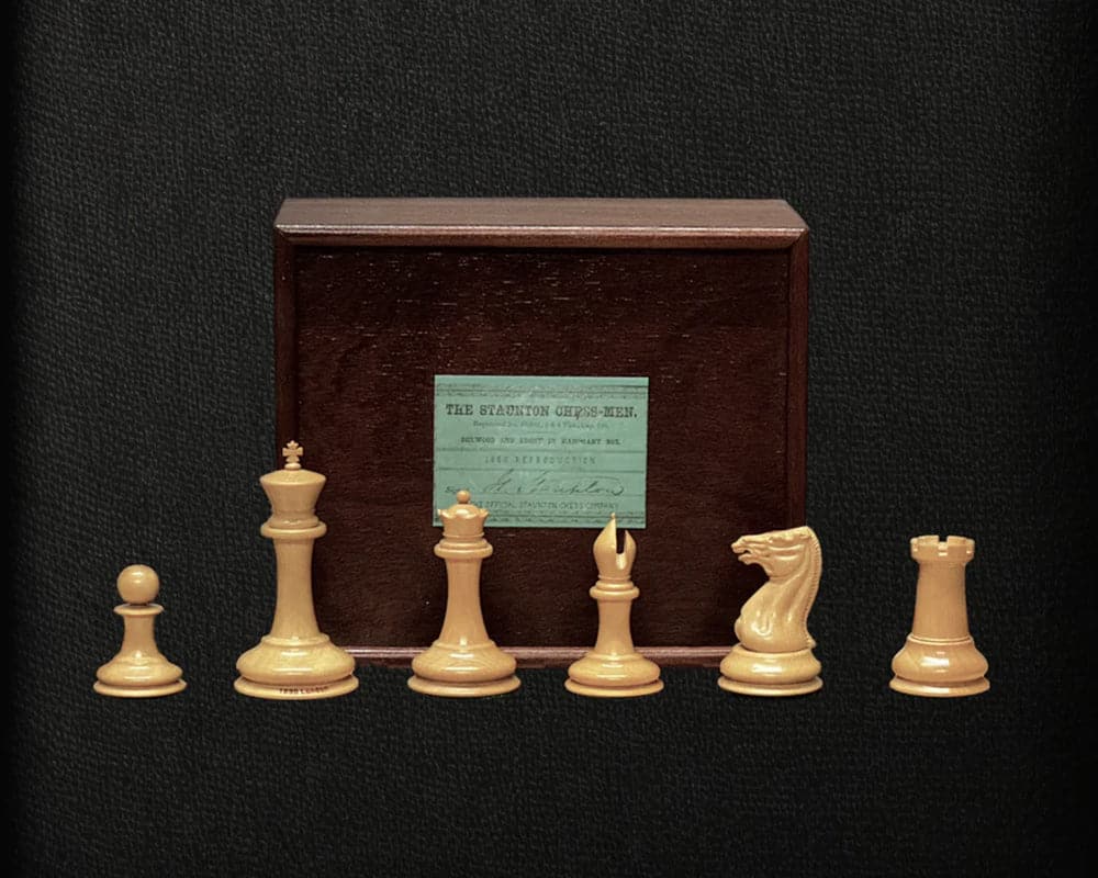 The 1850 London Limited Edition Ebony and Mahogany Deluxe Chess Set with Case and Clock