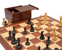 Juego de ajedrez de lujo — Edición limitada 1850 London en ébano y caoba, con estuche para piezas de ajedrez y reloj de ajedrez