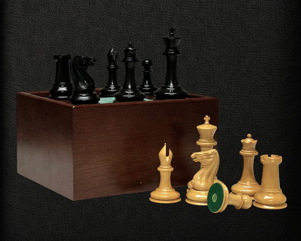 The 1850 London Limited Edition Ebony and Mahogany Deluxe Chess Set with Case and Clock