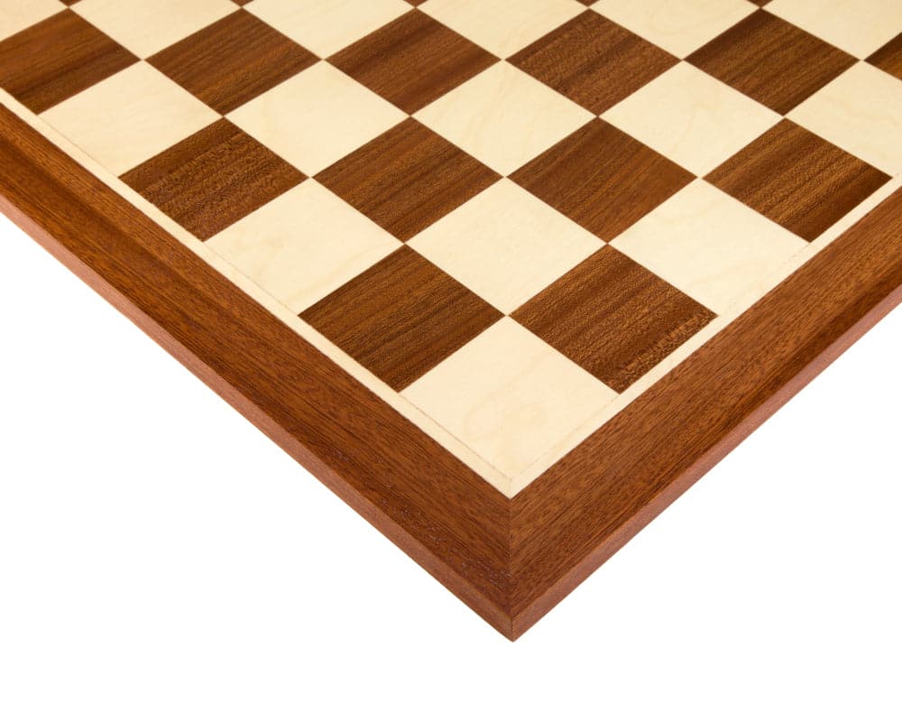 Close-up of the 1850 London Limited Edition Ebony and Mahogany Deluxe Chessboard.