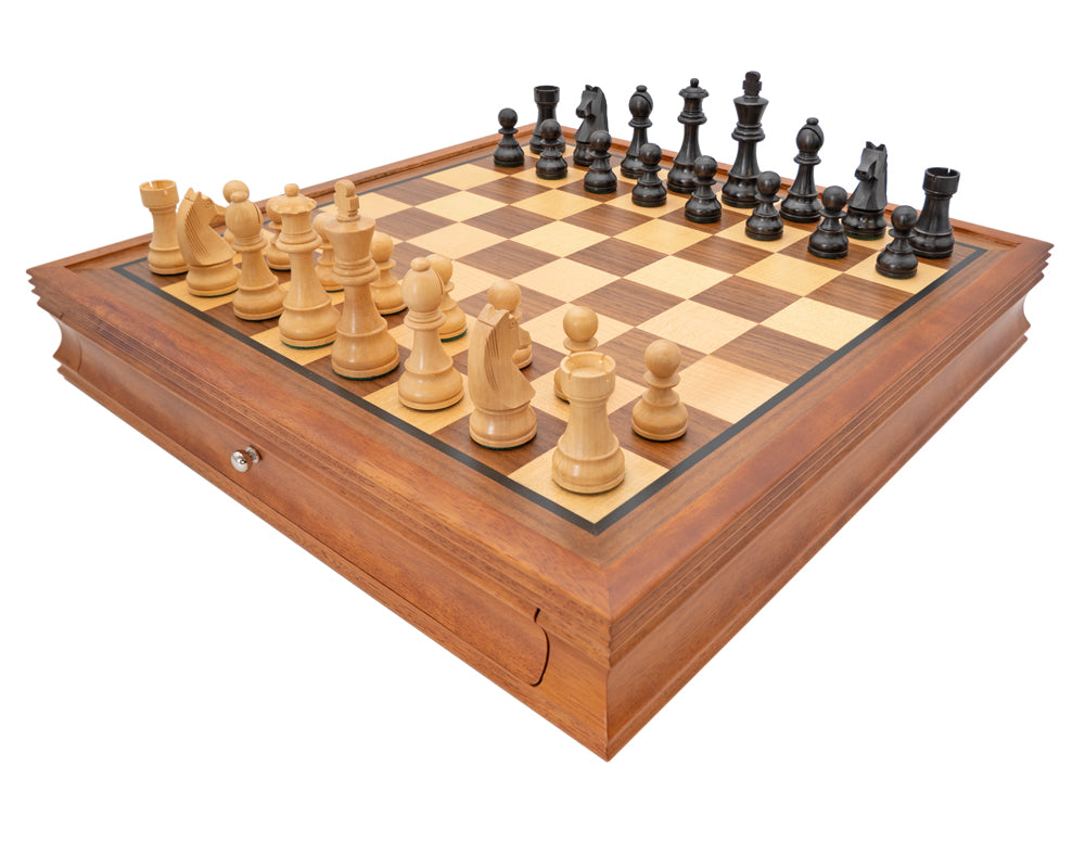Juego de ajedrez Down Head negro y caoba con gabinete