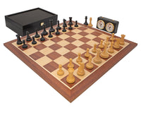 Juego de ajedrez Edición JJ Cooke en negro y caoba, con estuche para piezas de ajedrez y reloj de ajedrez