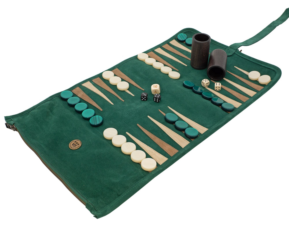 Manopoulos — Juego de Backgammon enrollable de ante para viaje - Verde