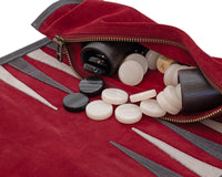Manopoulos Juego de Backgammon enrollable de viaje en gamuza - Burdeos
